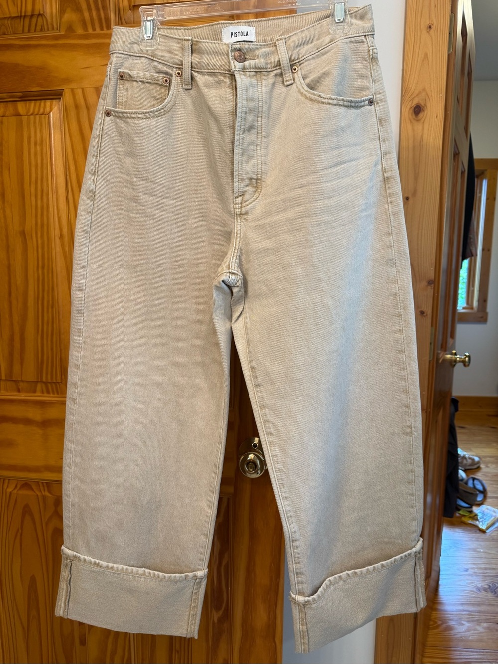pistola Neutral Beige Wide-Leg Cropped Jeans